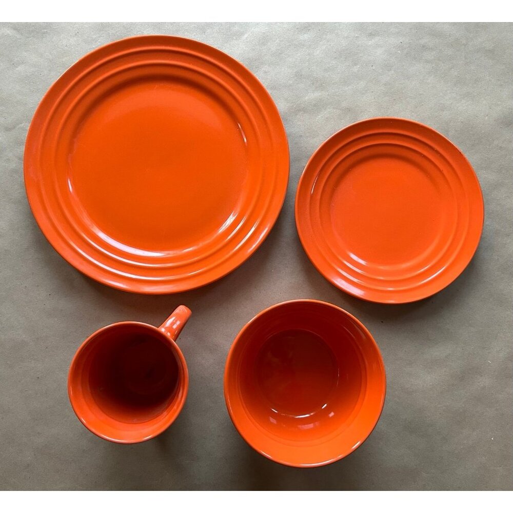 4 Piece Place Setting Double Ridge Tangerine Orange by Rachael Ray